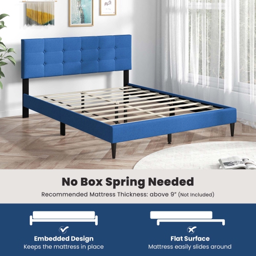 Costway Queen Upholstered Platform Bed Mattress Foundation Button Tufted Headboard