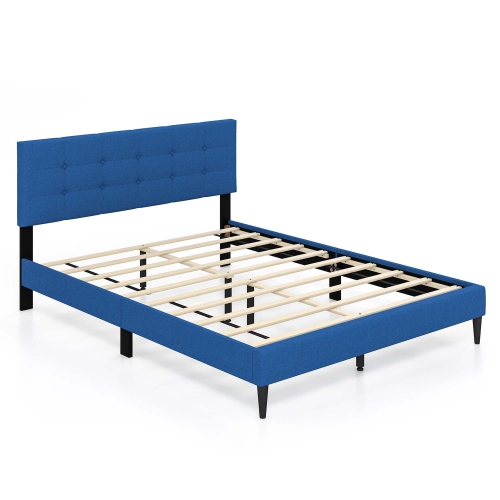 Costway Queen Upholstered Platform Bed Mattress Foundation Button Tufted Headboard