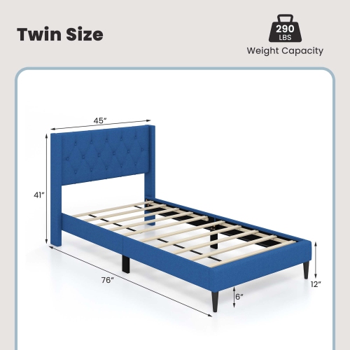 Costway Twin Size Upholstered Platform Bed with Button Tufted Wingback Headboard