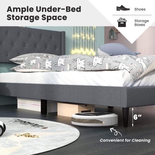 Costway Twin Size Upholstered Platform Bed with Button Tufted Wingback Headboard