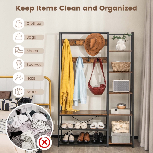 Costway 5-In-1 Entryway Coat Rack Storage Shoe Bench Freestanding Wooden Hall Tree