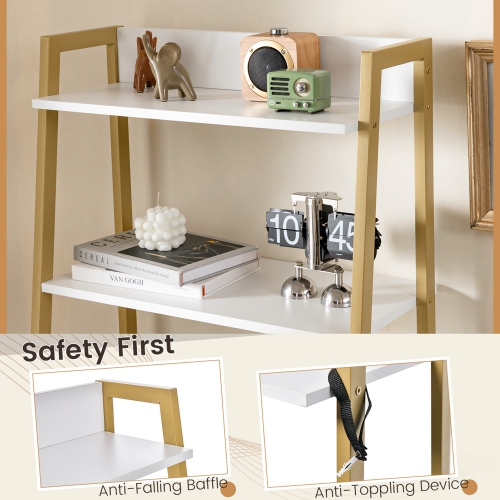 Costway Vanity Table Set Flip Top Mirror Ladder Storage Shelf Cushioned Stool