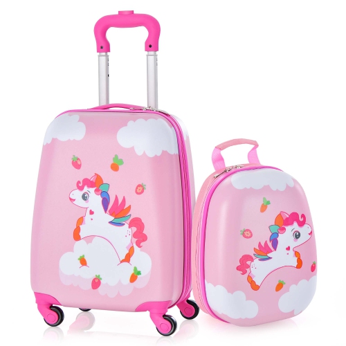 2PC Kids Carry On Luggage Set 12" Backpack and 16" Rolling Suitcase for Travel