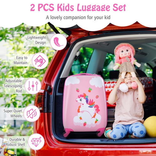 2PC Ensemble de valises de cabine pour enfants 12 po et valise à roulettes de 16 po pour les voyages