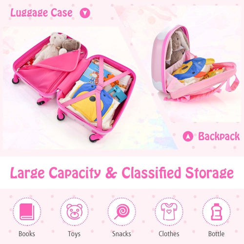 2PC Ensemble de valises de cabine pour enfants 12 po et valise à roulettes de 16 po pour les voyages