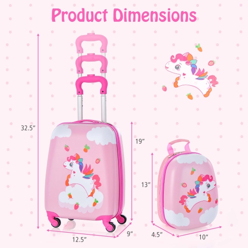 2PC Ensemble de valises de cabine pour enfants 12 po et valise à roulettes de 16 po pour les voyages