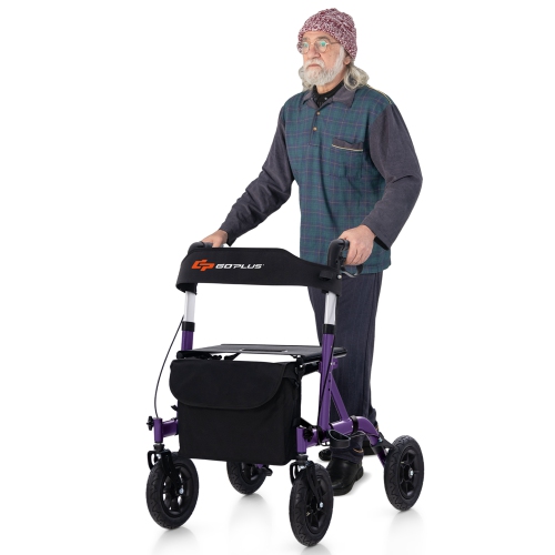 Ambulateur repliable à hauteur réglable avec siège et sac de rangement pour aînés de Goplus