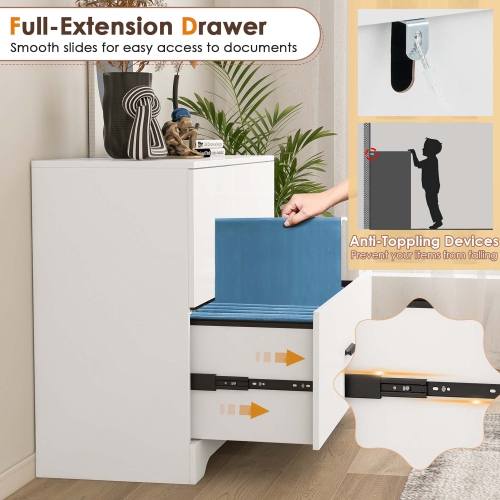 Costway 2-Drawer Wood Lateral File Cabinet with Adjustable Bars for Home Office