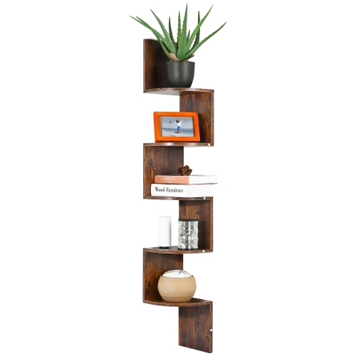 Wall Mount Corner Shelves, 5-Tier Wooden Floating Wall Shelf Organizer Storage for Bedroom, Living Room, Office