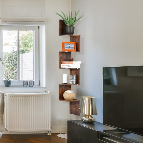 Étagère murale flottante en bois à 5 tablettes pour chambre à coucher, salon, bureau