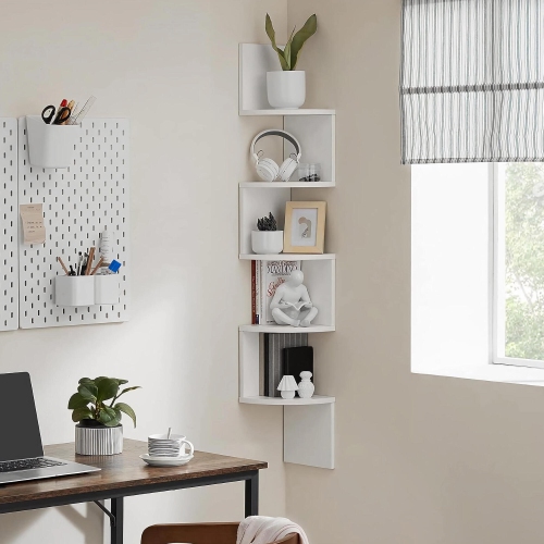 Étagère murale flottante en bois à 5 tablettes pour chambre à coucher, salon, bureau