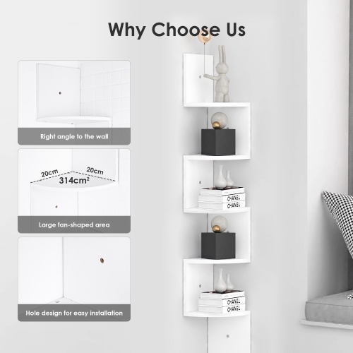 Étagère murale flottante en bois à 5 tablettes pour chambre à coucher, salon, bureau