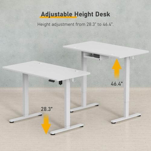 Height Adjustable Sit Stand Desk , 43" X 24" Electric Standing Desk Computer Desk with Hanging Hooks and Cable Management(Whole-Piece Desktop, 154lbs