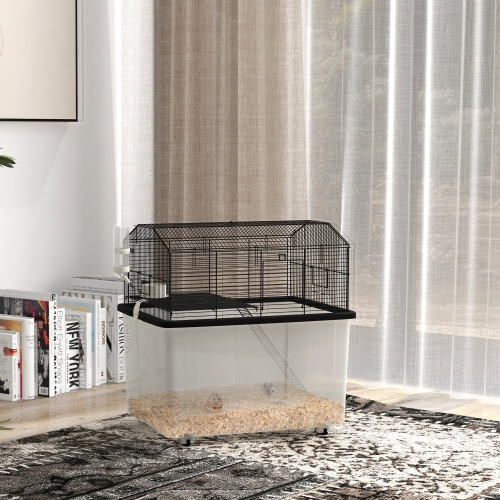 PawHut Hamster Cage with Accessories, Portable Gerbil Habitat for Dwarf Hamster and Syrian Hamster with Detachable Bottom, Ramp, Platform, Food Bowl,