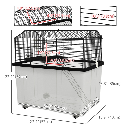 PawHut Hamster Cage with Accessories, Portable Gerbil Habitat for Dwarf Hamster and Syrian Hamster with Detachable Bottom, Ramp, Platform, Food Bowl,