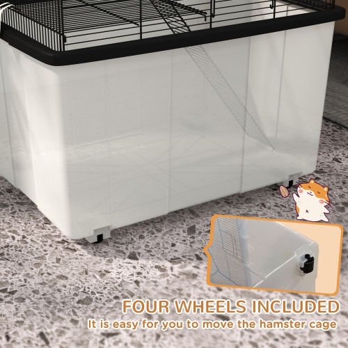 PawHut Hamster Cage with Accessories, Portable Gerbil Habitat for Dwarf Hamster and Syrian Hamster with Detachable Bottom, Ramp, Platform, Food Bowl,