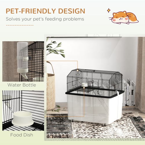 PawHut Hamster Cage with Accessories, Portable Gerbil Habitat for Dwarf Hamster and Syrian Hamster with Detachable Bottom, Ramp, Platform, Food Bowl,