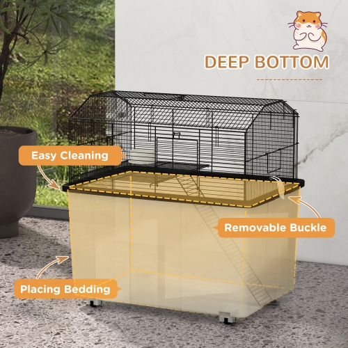 PawHut Hamster Cage with Accessories, Portable Gerbil Habitat for Dwarf Hamster and Syrian Hamster with Detachable Bottom, Ramp, Platform, Food Bowl,