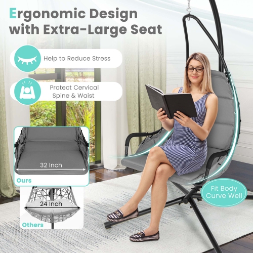 Chaise pivotante avec support extra large et siège coussiné pour l'extérieur de Costway