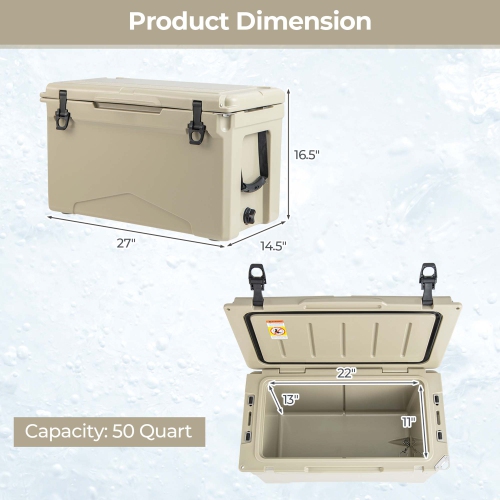 Costway 50 QT Rotomolded Cooler Portable Ice Chest Ice Retention for 5-7 Days