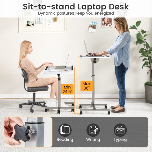 Costway Mobile Standing Desk Height Adjustable Sit to Stand Laptop Desk