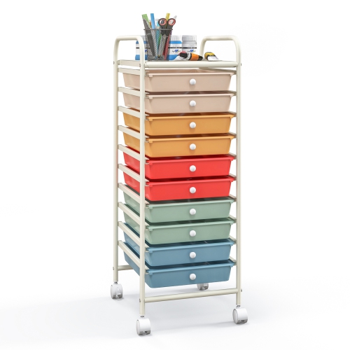 Costway 10 Drawer Rolling Storage Cart Scrapbook Paper Office School Organizer