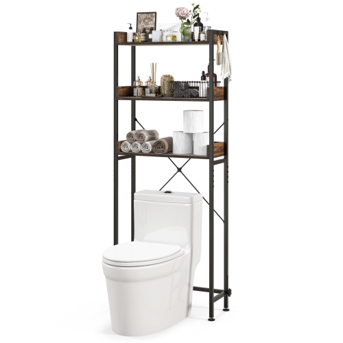 Costway 3-Tier Over-The-Toilet Bathroom Shelf Metal Frame Space Saver Rack with 4 Hooks