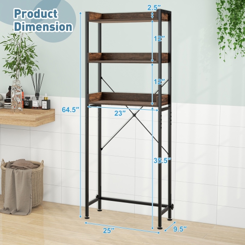Costway 3-Tier Over-The-Toilet Bathroom Shelf Metal Frame Space Saver Rack with 4 Hooks