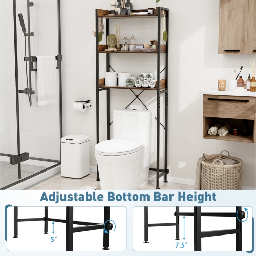 Costway 3-Tier Over-The-Toilet Bathroom Shelf Metal Frame Space Saver Rack with 4 Hooks