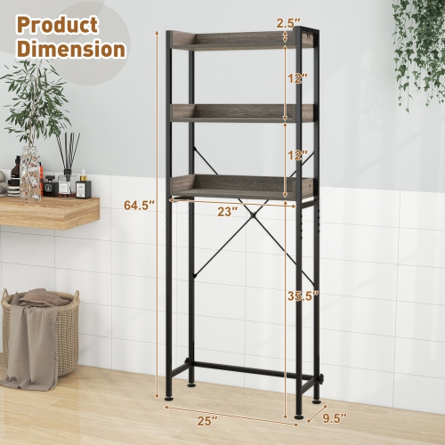 Costway 3-Tier Over-The-Toilet Bathroom Shelf Metal Frame Space Saver Rack with 4 Hooks