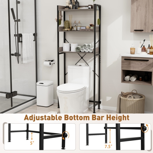 Costway 3-Tier Over-The-Toilet Bathroom Shelf Metal Frame Space Saver Rack with 4 Hooks
