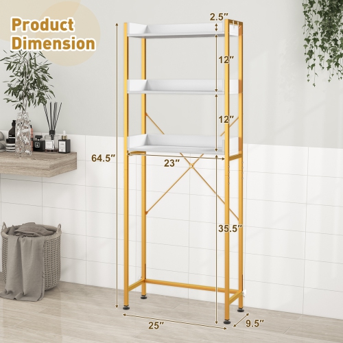 Costway 3-Tier Over-The-Toilet Bathroom Shelf Metal Frame Space Saver Rack with 4 Hooks
