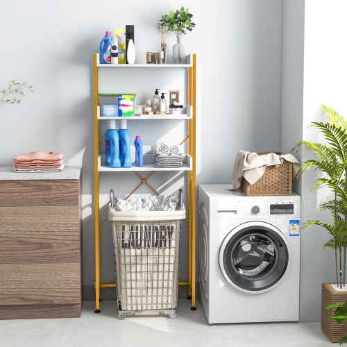 Costway 3-Tier Over-The-Toilet Bathroom Shelf Metal Frame Space Saver Rack with 4 Hooks