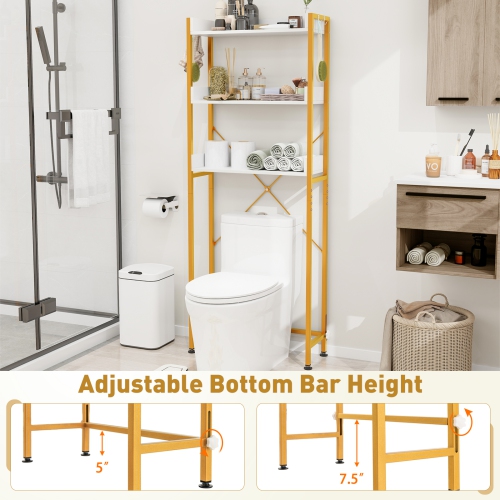 Costway 3-Tier Over-The-Toilet Bathroom Shelf Metal Frame Space Saver Rack with 4 Hooks