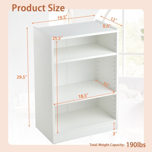 Costway 2 PCS 3-Tier Bookcase Open Multipurpose Display Rack Cabinet with Adjustable Shelves