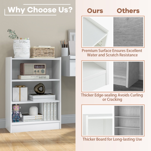 Costway 2 PCS 3-Tier Bookcase Open Multipurpose Display Rack Cabinet with Adjustable Shelves