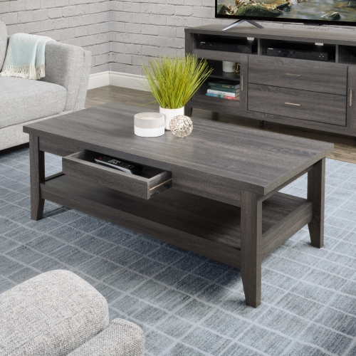 CorLiving LHW-710-C Hollywood DarkGrey Coffee Table with Drawers