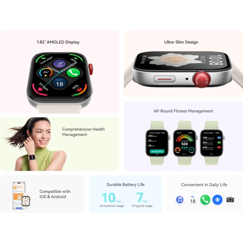 HUAWEI WATCH FIT 3，1.82" AMOLED Display ，Ultra-Slim Design，All-Round Fitness Management，Comprehensive Health Management，Durable Battery
