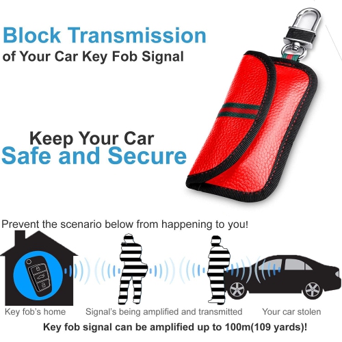 2 Pack Faraday Bag for Car Key Fob, Genuine Leather Car Key RFID Signal Blocking Pouch Keyless Signal Block Key Case for Car Security, Anti-Theft