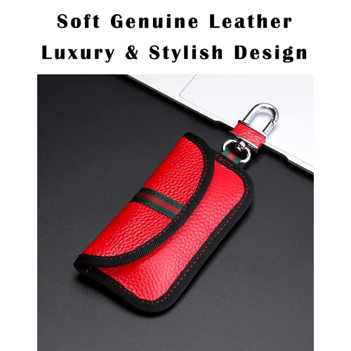 2 Pack Faraday Bag for Car Key Fob, Genuine Leather Car Key RFID Signal Blocking Pouch Keyless Signal Block Key Case for Car Security, Anti-Theft