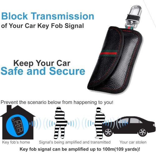 Paquet de 2 sacs Faraday pour porte-clés d'auto, pochette à blocage de signal RFID en cuir véritable pour porte-clés de sécurité de voiture,