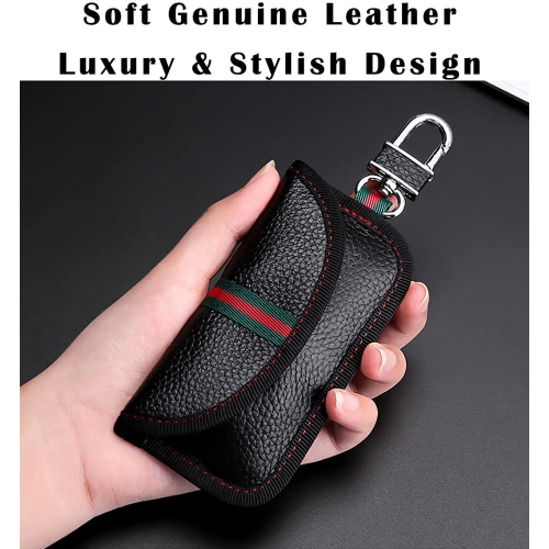 Paquet de 2 sacs Faraday pour porte-clés d'auto, pochette à blocage de signal RFID en cuir véritable pour porte-clés de sécurité de voiture,