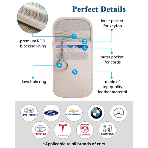 Bag for Key Fob, Faraday Key Fob Protector, Anti-Theft Pouch,Anti-Hacking Case Blocker, RFID Signal Blocking Bag for Car Key (Beige)