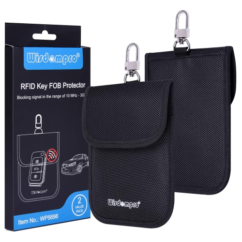 Protecteur de porte-clés RFID, sac de 2 clés de voiture de Wisdompro, étui de blocage de signal RF avec porte-clés, pochette antivol, boîte de blocag