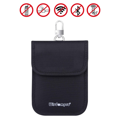 RFID Key Fob Protector, Wisdompro 2 Pack Bag RF Car Key Signal Blocking Case with Keyclip, Anti-Theft Pouch, Anti-Hacking Box Blocker