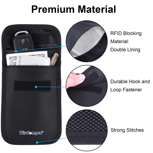 RFID Key Fob Protector, Wisdompro 2 Pack Bag RF Car Key Signal Blocking Case with Keyclip, Anti-Theft Pouch, Anti-Hacking Box Blocker