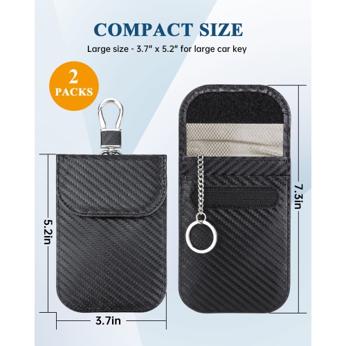 Paquet de 2 sacs Faraday, étui anti-Hacking, pochette anti-vol anti-RFID anti-signal pour clé de voiture, fibre de carbone, noir