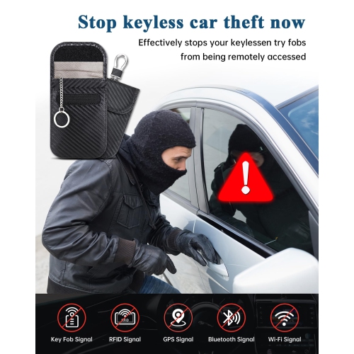 Paquet de 2 sacs Faraday, étui anti-Hacking, pochette anti-vol anti-RFID anti-signal pour clé de voiture, fibre de carbone, noir