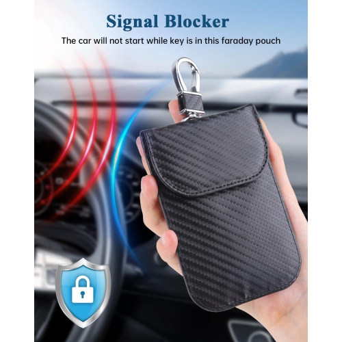 Paquet de 2 sacs Faraday, étui anti-Hacking, pochette anti-vol anti-RFID anti-signal pour clé de voiture, fibre de carbone, noir