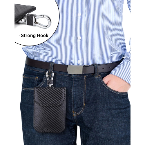 Paquet de 2 sacs Faraday, étui anti-Hacking, pochette anti-vol anti-RFID anti-signal pour clé de voiture, fibre de carbone, noir